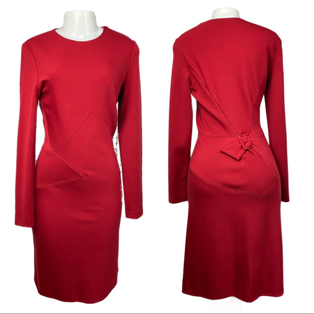 Alaia Red Long Sleeve Sculpted Sheath Dress
